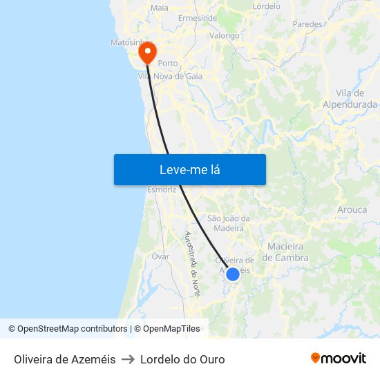 Oliveira de Azeméis to Lordelo do Ouro map