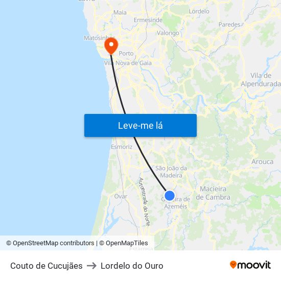 Couto de Cucujães to Lordelo do Ouro map