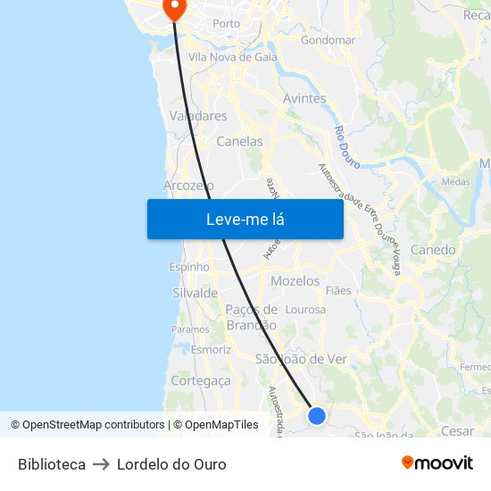Biblioteca to Lordelo do Ouro map