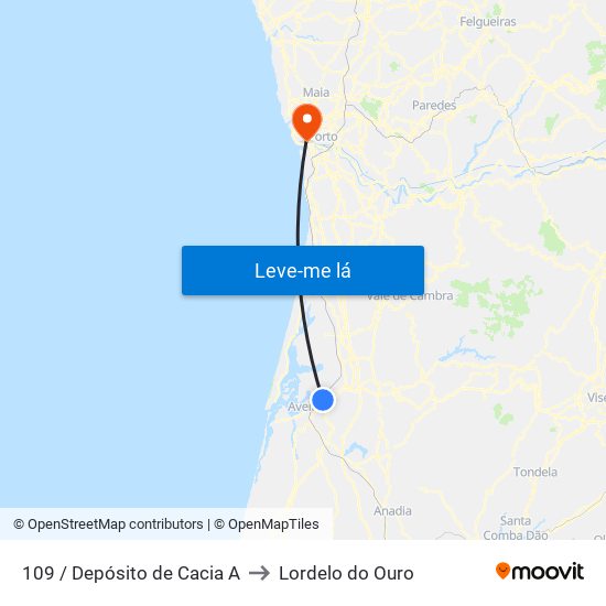 109 / Depósito de Cacia A to Lordelo do Ouro map