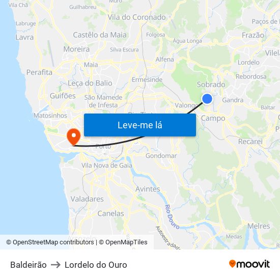 Baldeirão to Lordelo do Ouro map