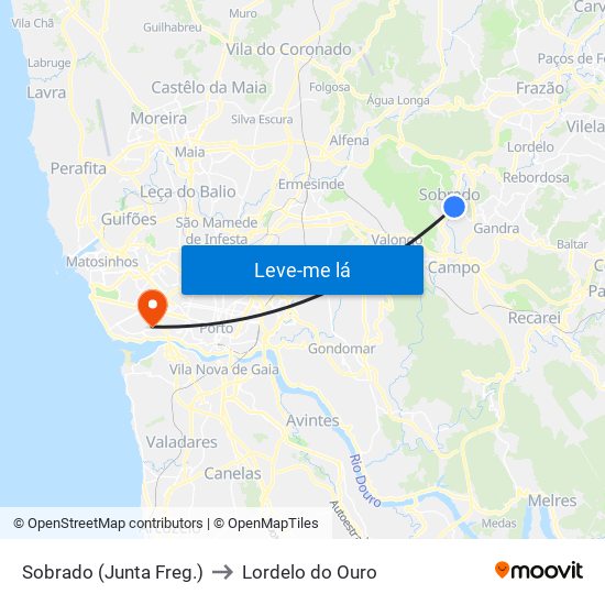 Sobrado (Junta Freg.) to Lordelo do Ouro map