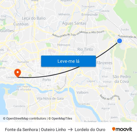 Fonte da Senhora | Outeiro Linho to Lordelo do Ouro map