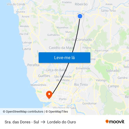 Sra. das Dores - Sul to Lordelo do Ouro map