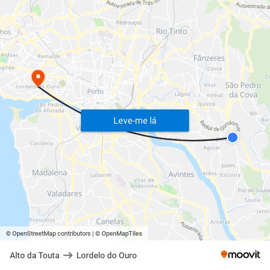Alto da Touta to Lordelo do Ouro map