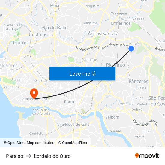 Paraiso to Lordelo do Ouro map