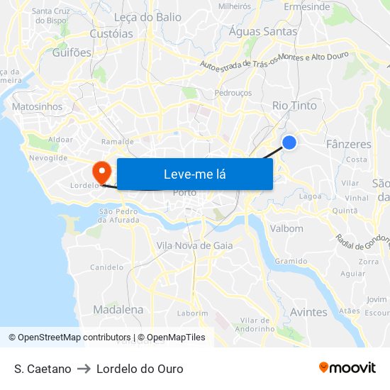 S. Caetano to Lordelo do Ouro map