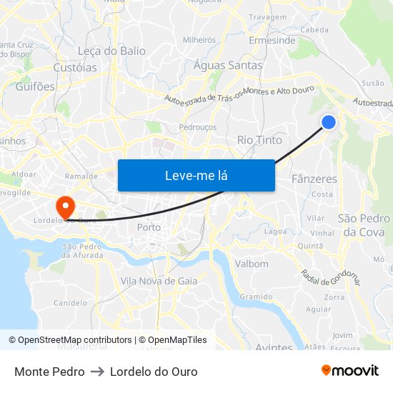 Monte Pedro to Lordelo do Ouro map