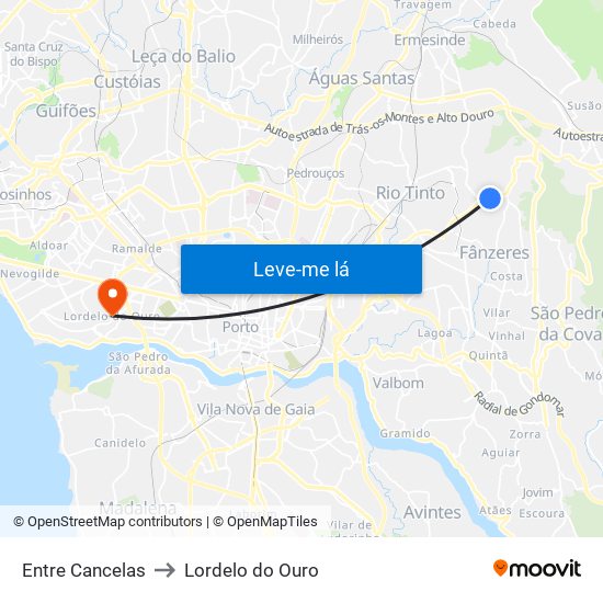 Entre Cancelas to Lordelo do Ouro map