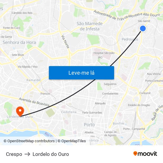 Crespo to Lordelo do Ouro map