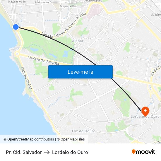 Pr. Cid. Salvador to Lordelo do Ouro map