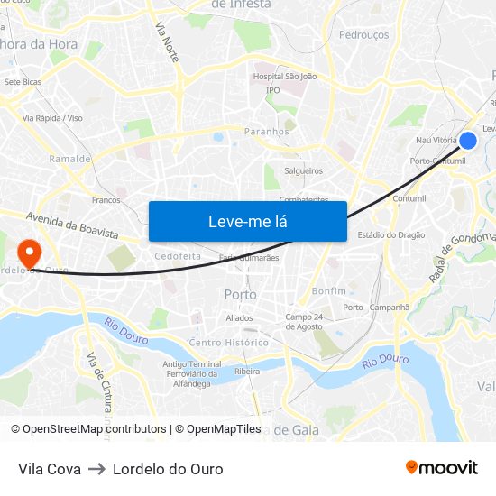 Vila Cova to Lordelo do Ouro map