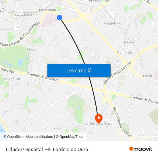 Lidador/Hospital to Lordelo do Ouro map