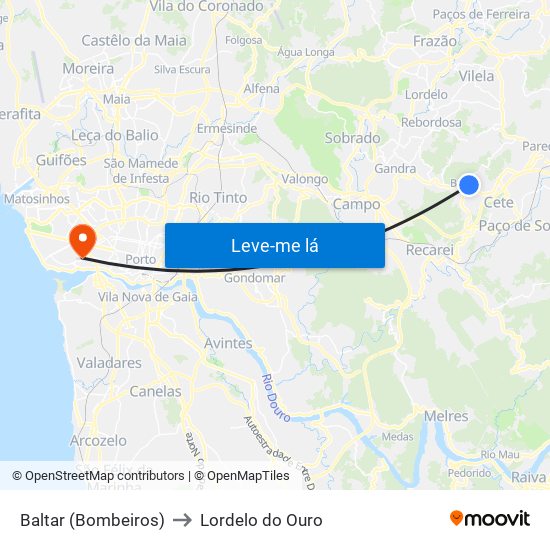 Baltar (Bombeiros) to Lordelo do Ouro map