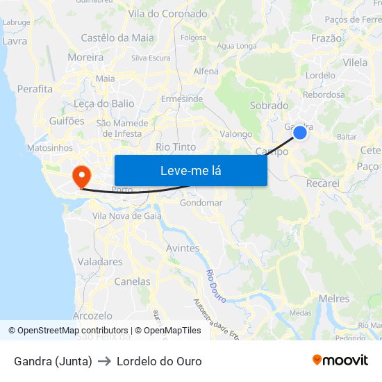 Gandra (Junta) to Lordelo do Ouro map