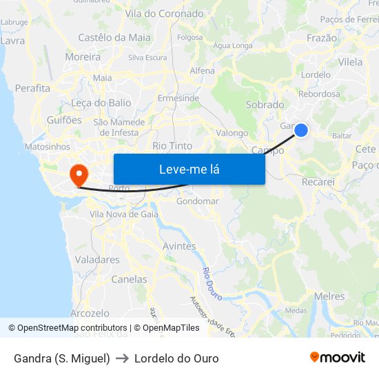 Gandra (S. Miguel) to Lordelo do Ouro map