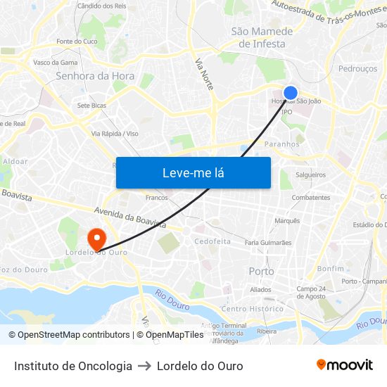 Instituto de Oncologia to Lordelo do Ouro map