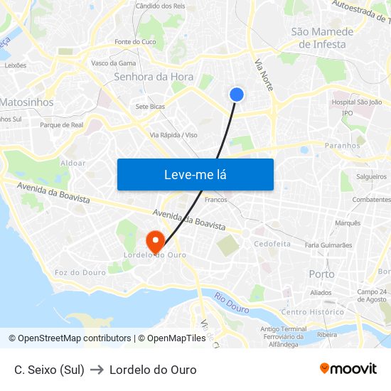 C. Seixo (Sul) to Lordelo do Ouro map