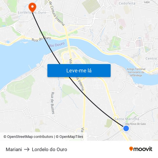 Mariani to Lordelo do Ouro map