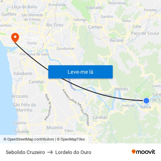 Sebolido Cruzeiro to Lordelo do Ouro map