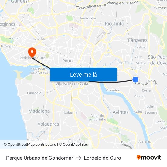 Parque Urbano de Gondomar to Lordelo do Ouro map