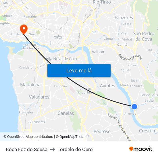 Boca Foz do Sousa to Lordelo do Ouro map