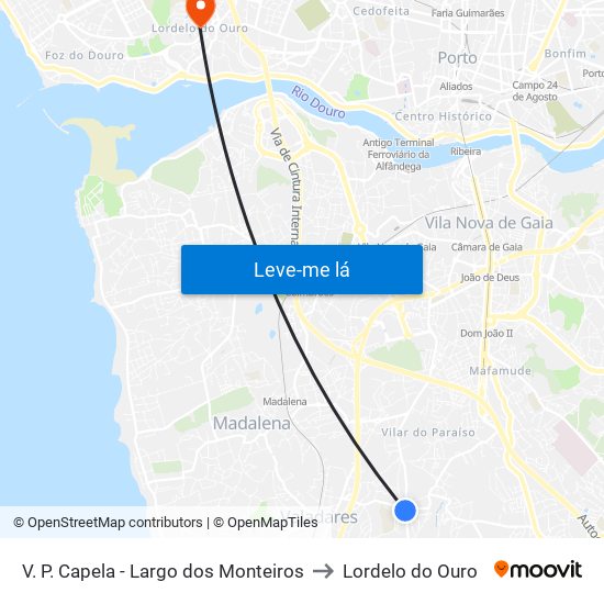 V. P. Capela - Largo dos Monteiros to Lordelo do Ouro map