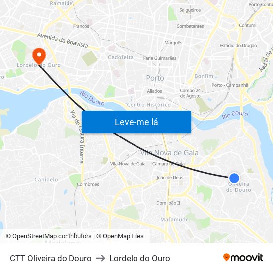 CTT Oliveira do Douro to Lordelo do Ouro map
