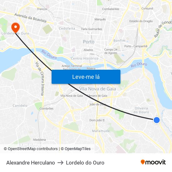 Alexandre Herculano to Lordelo do Ouro map