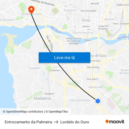 Entrocamento da Palmeira to Lordelo do Ouro map