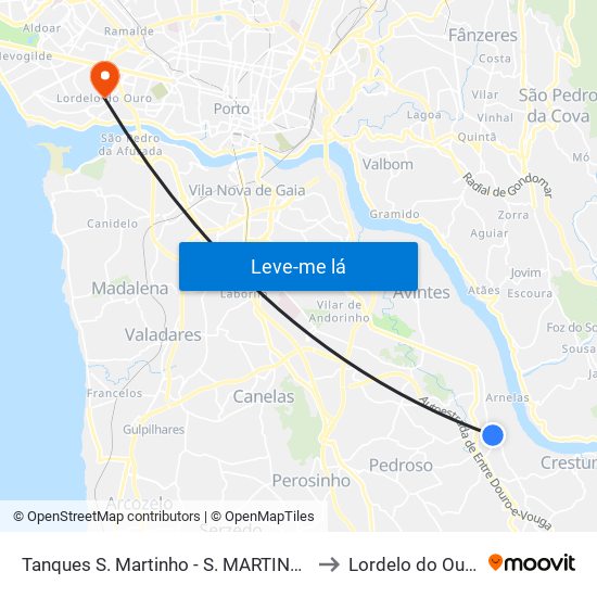 Tanques S. Martinho - S. MARTINHO to Lordelo do Ouro map