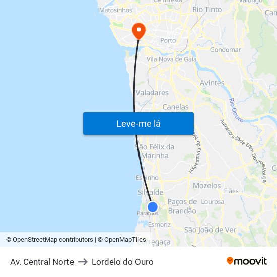 Av. Central Norte to Lordelo do Ouro map