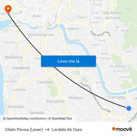 Chelo Póvoa (Lever) to Lordelo do Ouro map