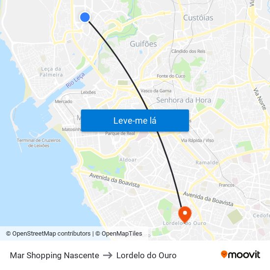 Mar Shopping Nascente to Lordelo do Ouro map