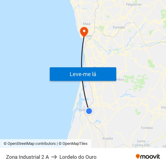 Zona Industrial 2 A to Lordelo do Ouro map