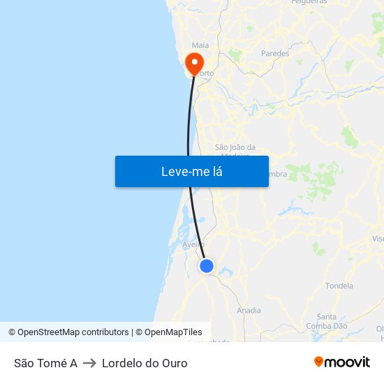 São Tomé A to Lordelo do Ouro map