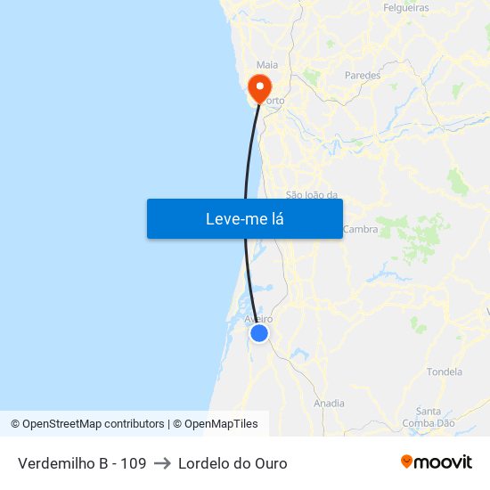 Verdemilho B - 109 to Lordelo do Ouro map