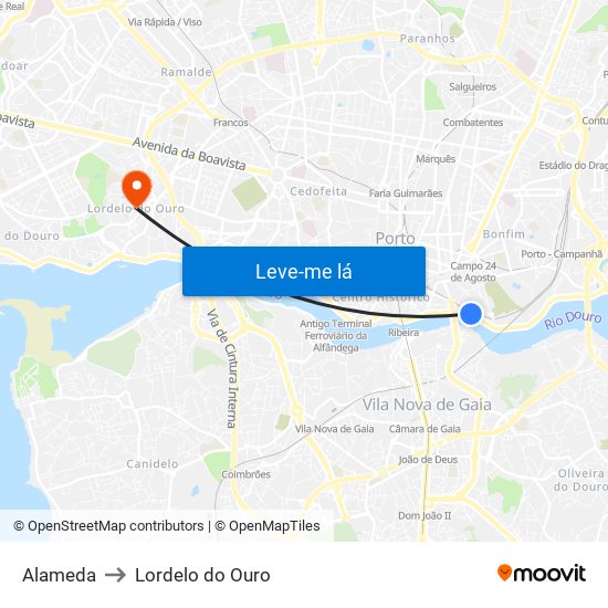 Alameda to Lordelo do Ouro map