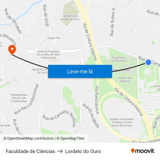 Faculdade de Ciências to Lordelo do Ouro map