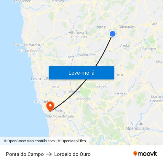 Ponta do Campo to Lordelo do Ouro map