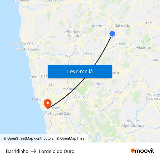 Barridinho to Lordelo do Ouro map
