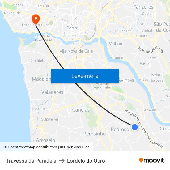 Travessa da Paradela to Lordelo do Ouro map