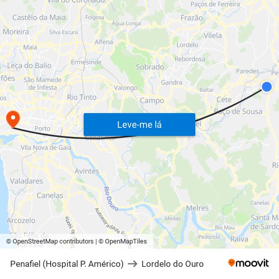Penafiel (Hospital P. Américo) to Lordelo do Ouro map
