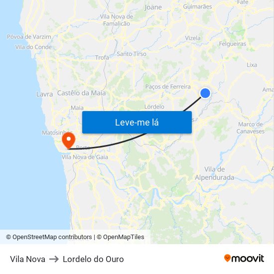 Vila Nova to Lordelo do Ouro map