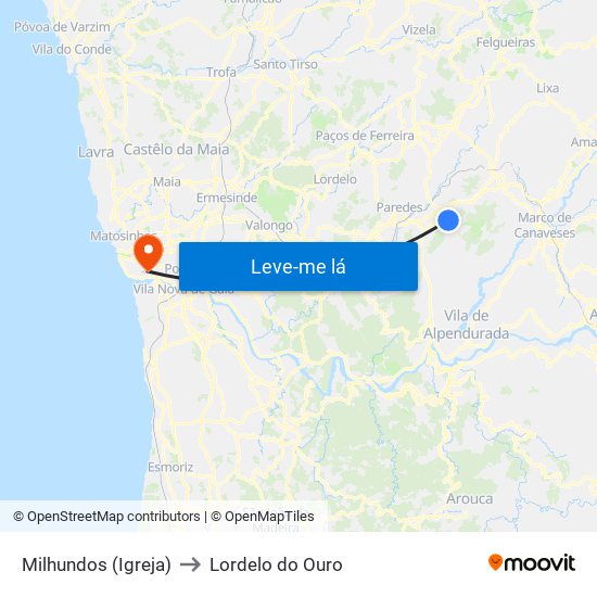 Milhundos (Igreja) to Lordelo do Ouro map