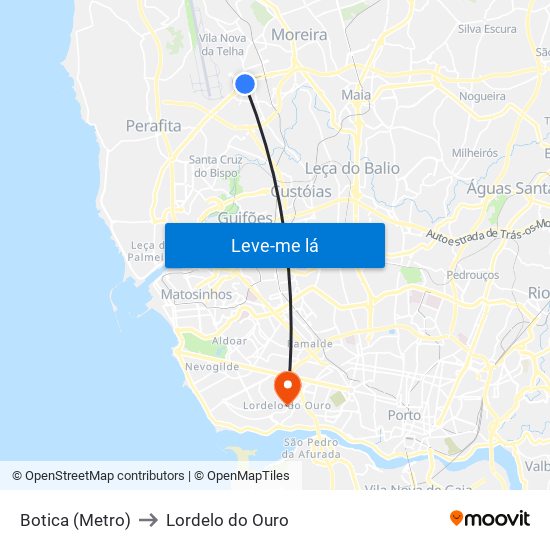 Botica (Metro) to Lordelo do Ouro map