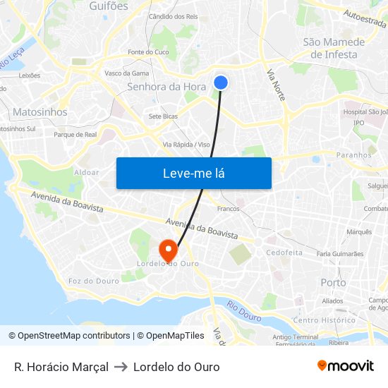 R. Horácio Marçal to Lordelo do Ouro map