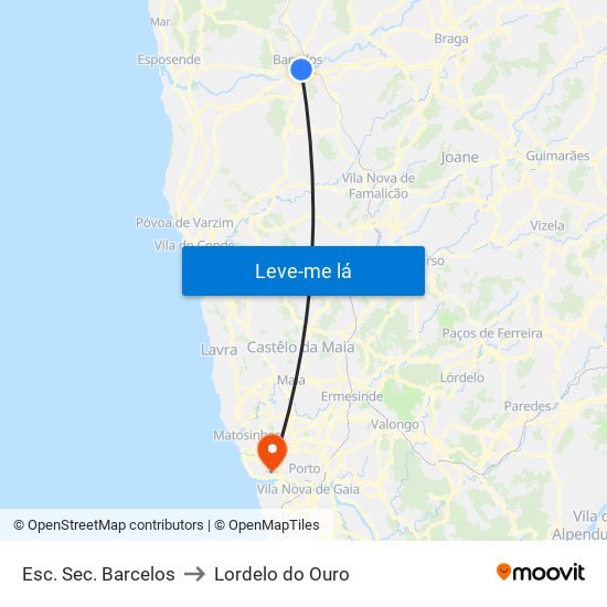 Esc. Sec. Barcelos to Lordelo do Ouro map