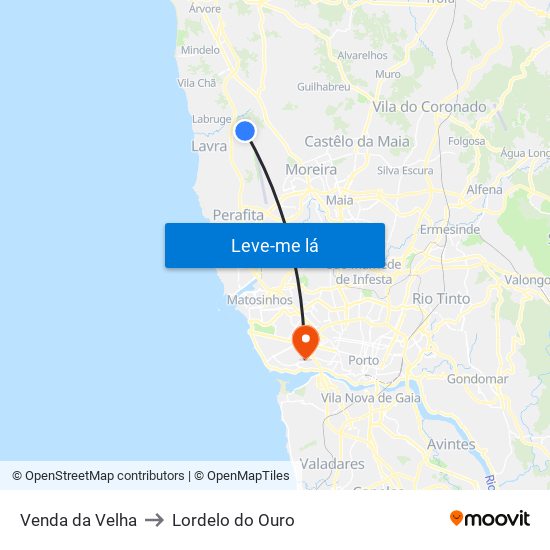 Venda da Velha to Lordelo do Ouro map