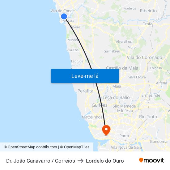 Dr. João Canavarro / Correios to Lordelo do Ouro map